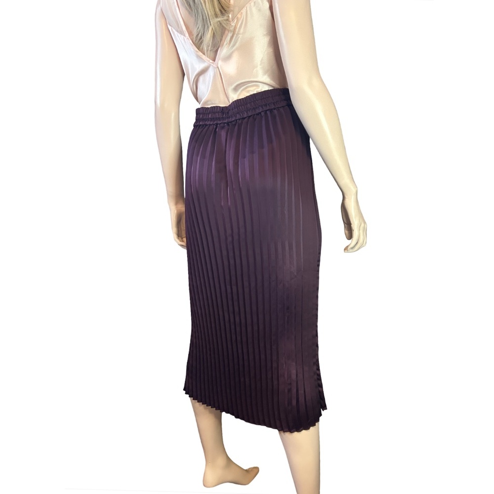 DKNY Knife Pleated Pencil Skirt High Leg Slit Burgundy Elastic Waist - Picture 9 of 14